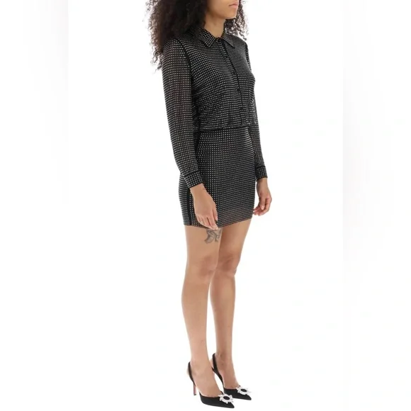 Self-Portrait Black Studded, Embellished Long Sleeve mini dress - size 6 - Picture 4 of 10